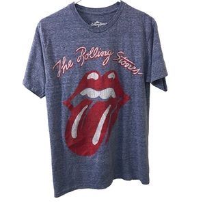 the Rolling Stones Blue Heather Tee with Red Tongue Logo